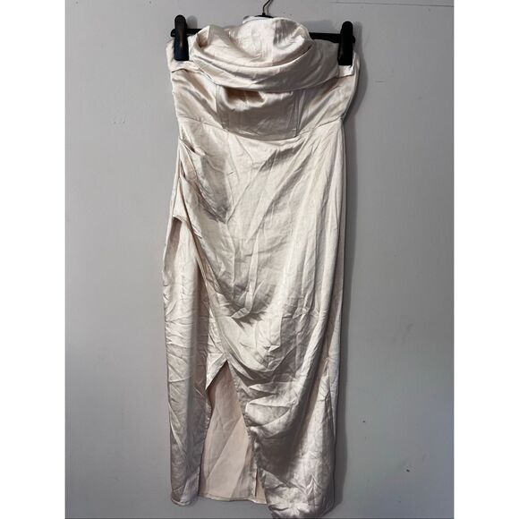 NWT Selfie Leslie Cowl Bust Strapless Midi Dress Champagne - Picture 2 of 7